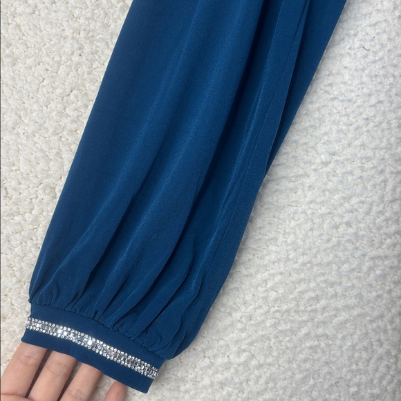 NWOT Colleen Lopez Womens Teal Side Shirred Surplice Faux Wrap Dress Size Medium - Picture 7 of 13